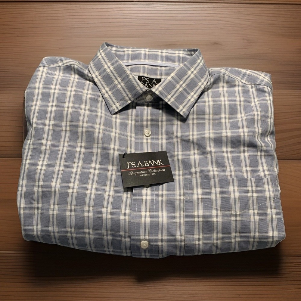 JoS A Bank Signature Collection Shirt XL NWT Wrinkle Free Plaid Blue Cotton $135